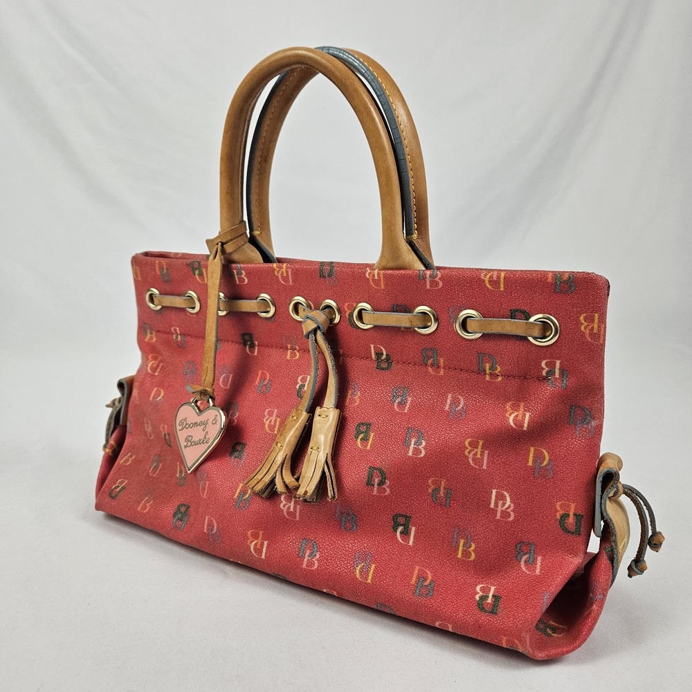 Dooney & Bourke Handbag Red Rainbow Monogram IT Tassel Tote Satchel Logo Vintage